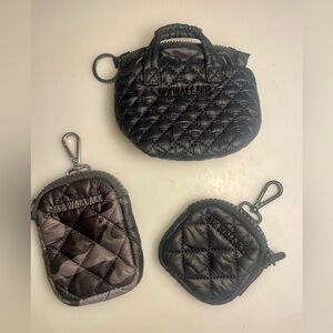 MZ Wallace Black Quilted tiny pouch SET OF of 3!! With mini bag key chain!